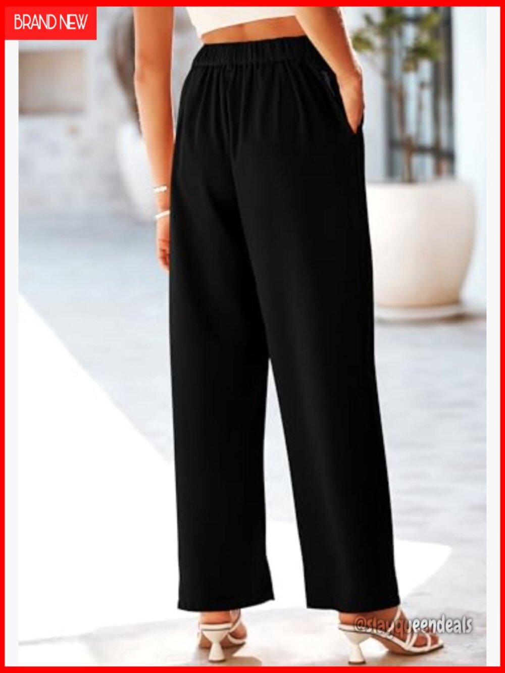 Wide Leg High Waisted Work Pants with Pockets Trousers Dress Pants - Picture 3 of 7